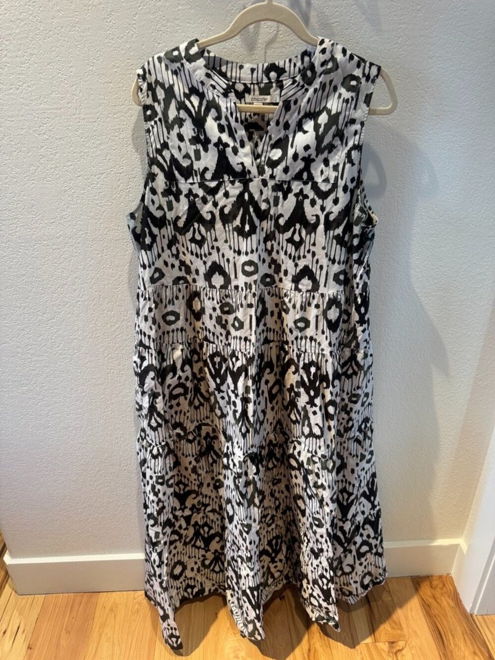 Chico's Ikat Print Sleeveless Tiered Dress Size 3 (16)